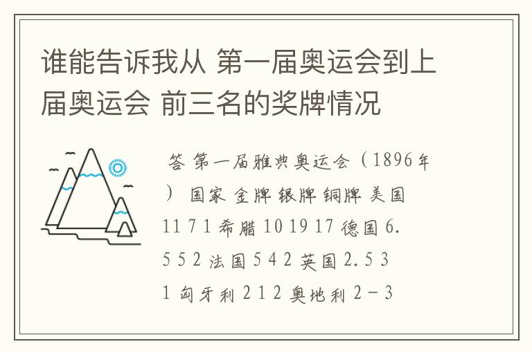 谁能告诉我从 第一届奥运会到上届奥运会 前三名的奖牌情况