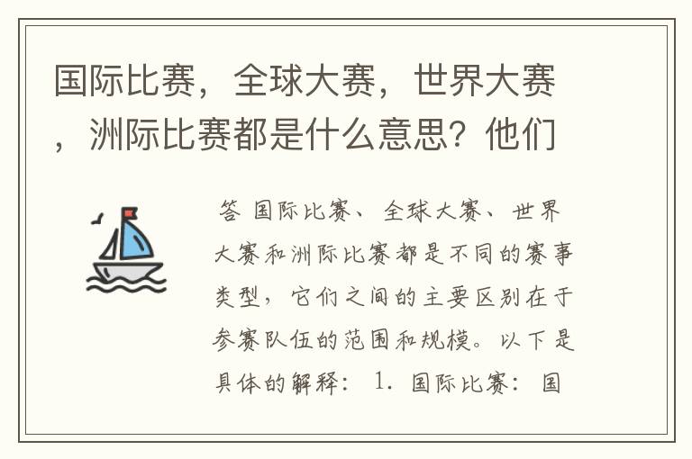 国际比赛，全球大赛，世界大赛，洲际比赛都是什么意思？他们之间有什么不同？