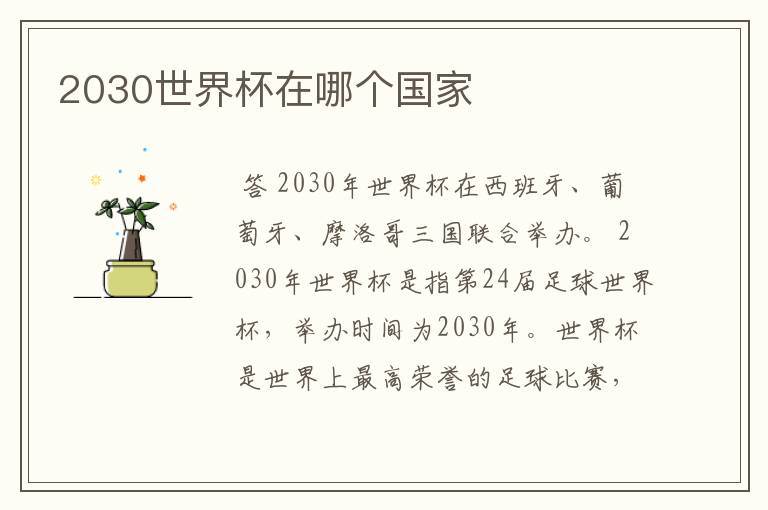 2030世界杯在哪个国家