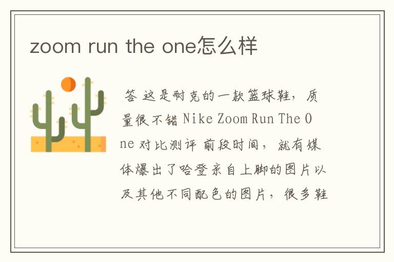 zoom run the one怎么样