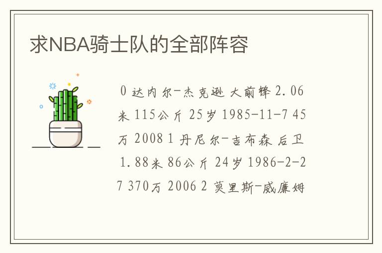 求NBA骑士队的全部阵容