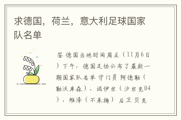 求德国,荷兰,意大利足球国家队名单