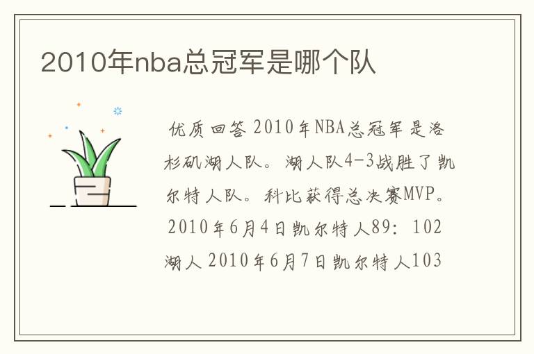 2010年nba总冠军是哪个队