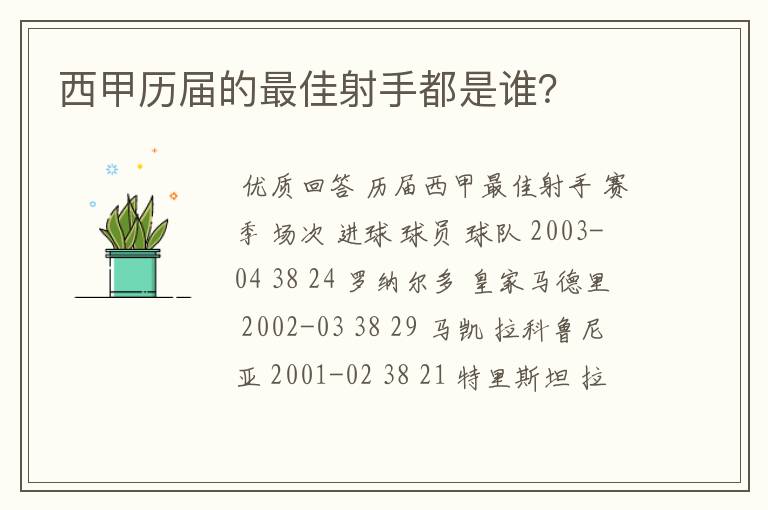 西甲历届的最佳射手都是谁？