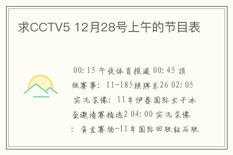 求CCTV5 12月28号上午的节目表