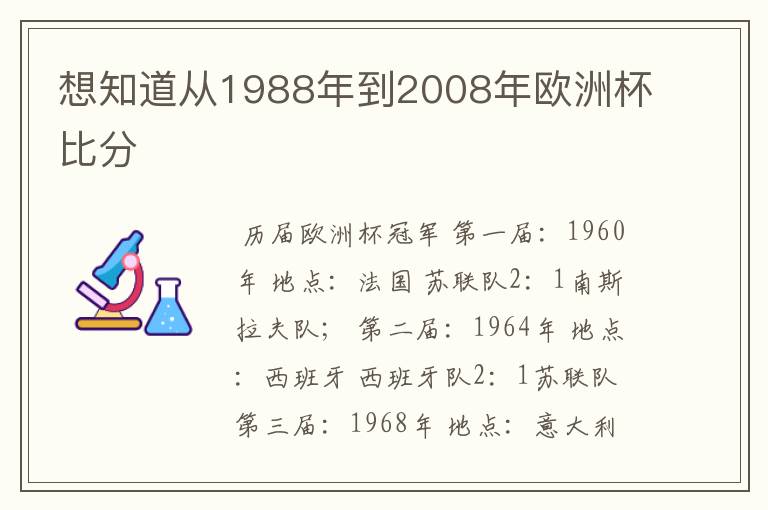 想知道从1988年到2008年欧洲杯比分