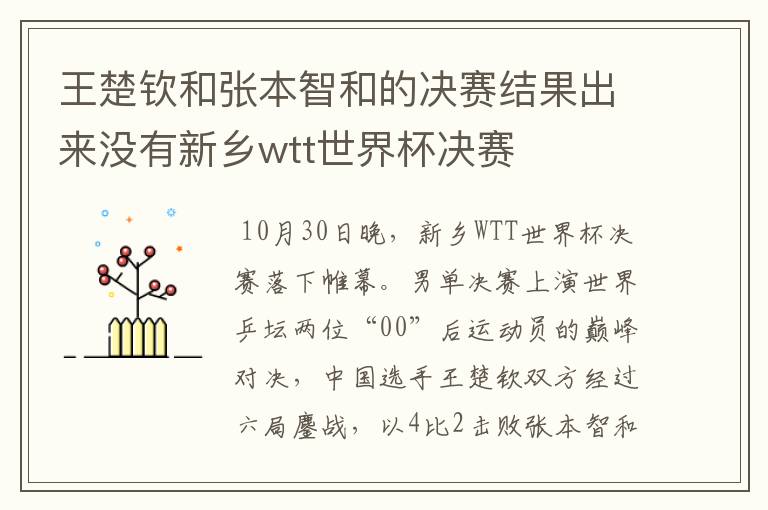 王楚钦和张本智和的决赛结果出来没有新乡wtt世界杯决赛