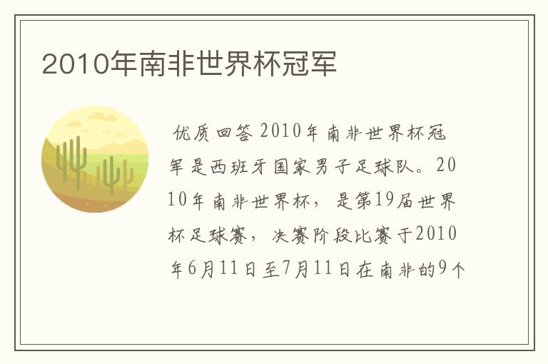 2010年南非世界杯冠军