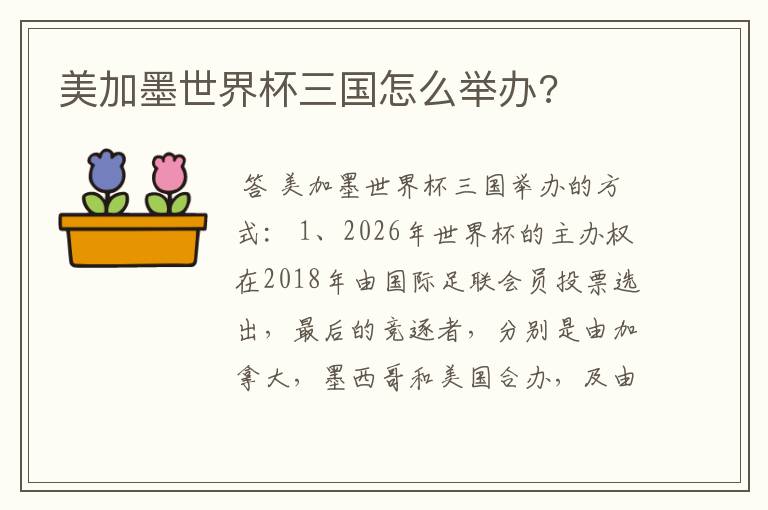 美加墨世界杯三国怎么举办?