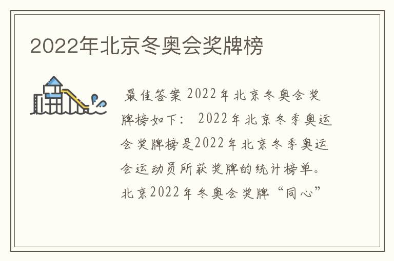 2022年北京冬奥会奖牌榜