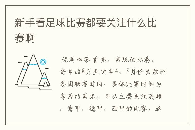 新手看足球比赛都要关注什么比赛啊