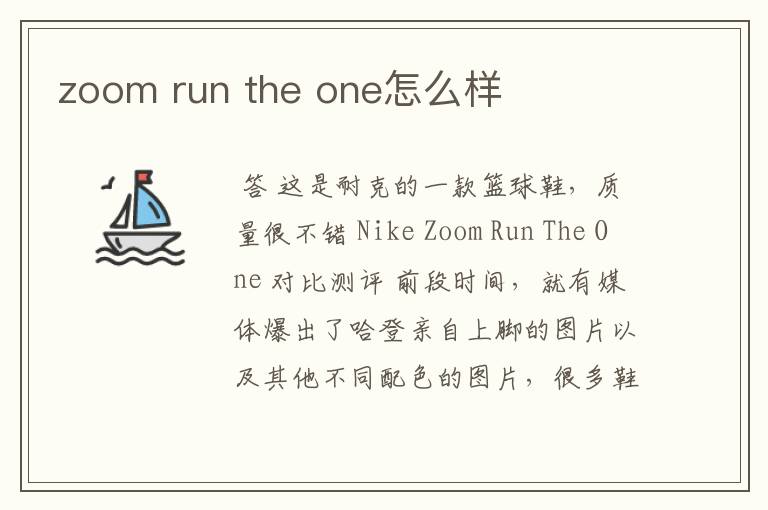 zoom run the one怎么样