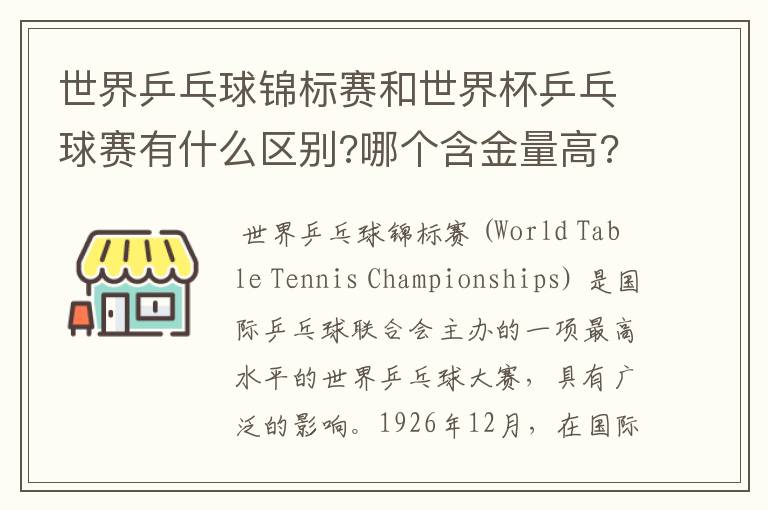 世界乒乓球锦标赛和世界杯乒乓球赛有什么区别?哪个含金量高?