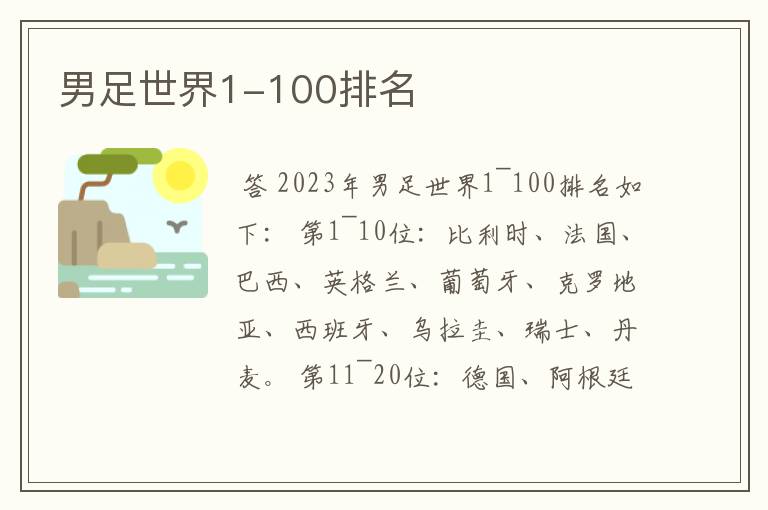 男足世界1-100排名