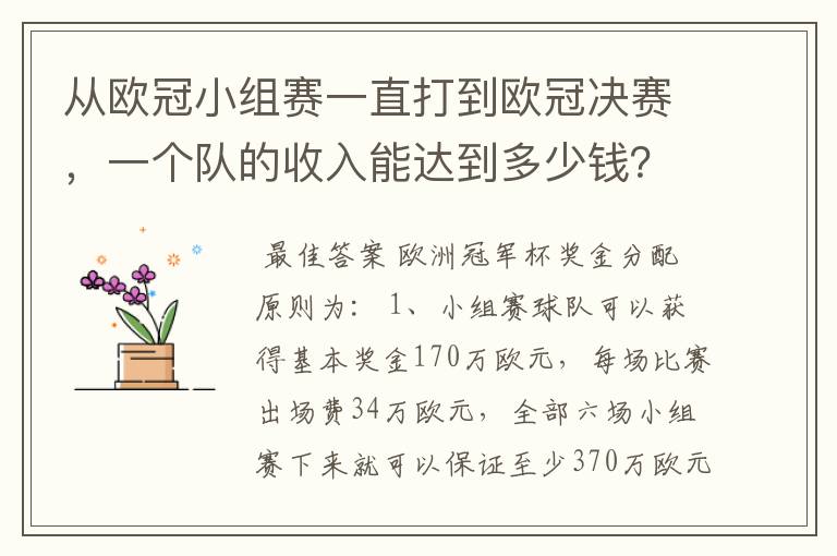 从欧冠小组赛一直打到欧冠决赛，一个队的收入能达到多少钱？