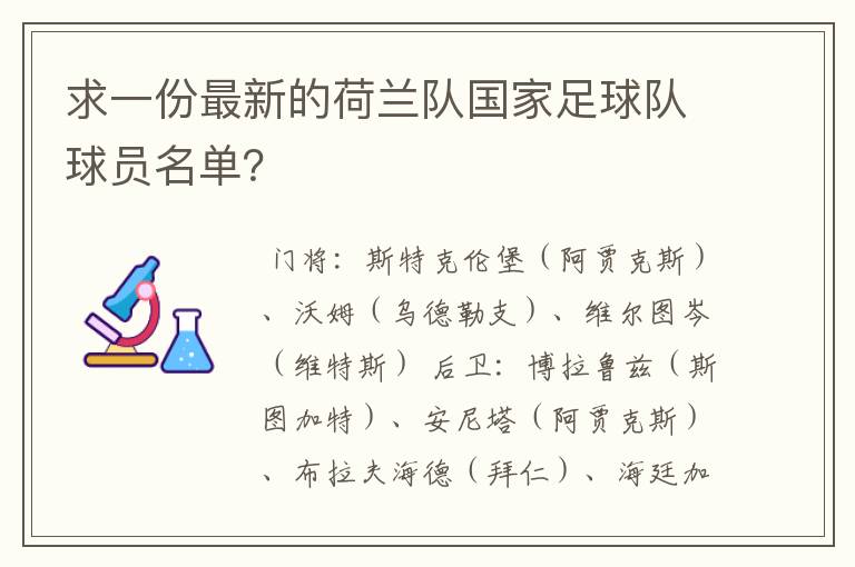 求一份最新的荷兰队国家足球队球员名单？