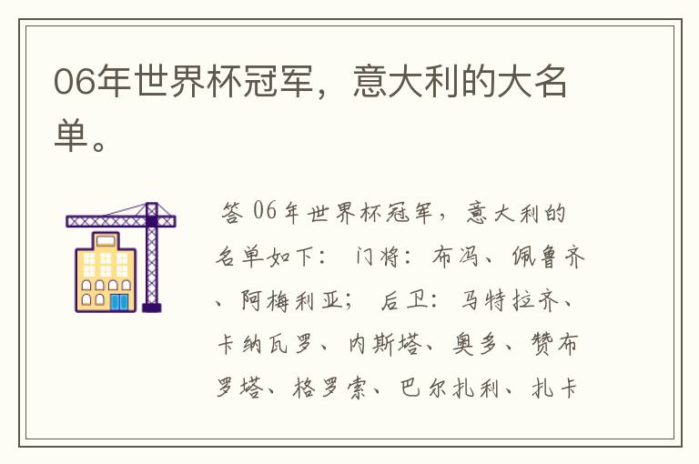 06年世界杯冠军,意大利的大名单。