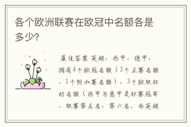 各个欧洲联赛在欧冠中名额各是多少？