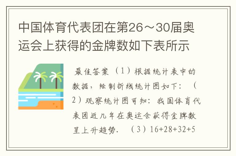 中国体育代表团在第26～30届奥运会上获得的金牌数如下表所示．        届数  26届  27届  28届  29届  30