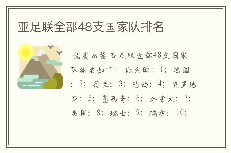 亚足联全部48支国家队排名