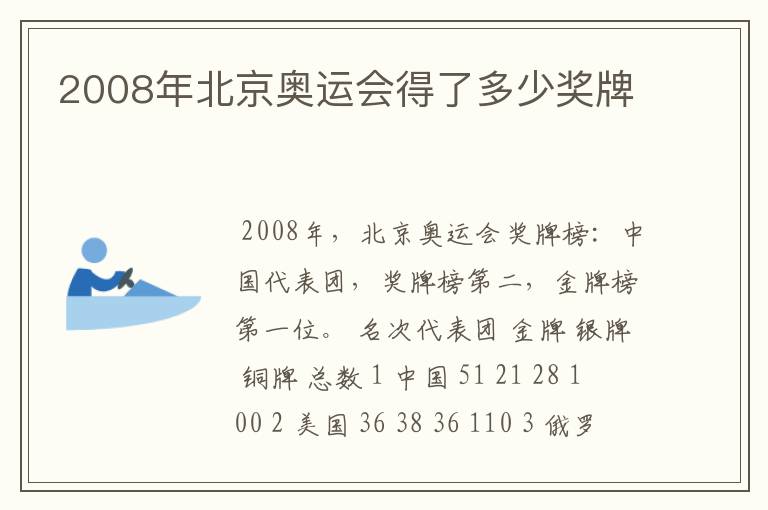 2008年北京奥运会得了多少奖牌