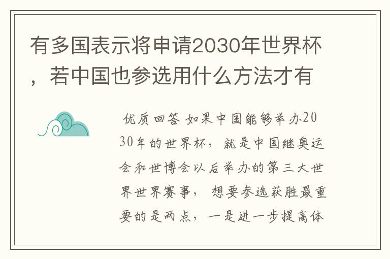 有多国表示将申请2030年世界杯，若中国也参选用什么方法才有可能获胜？