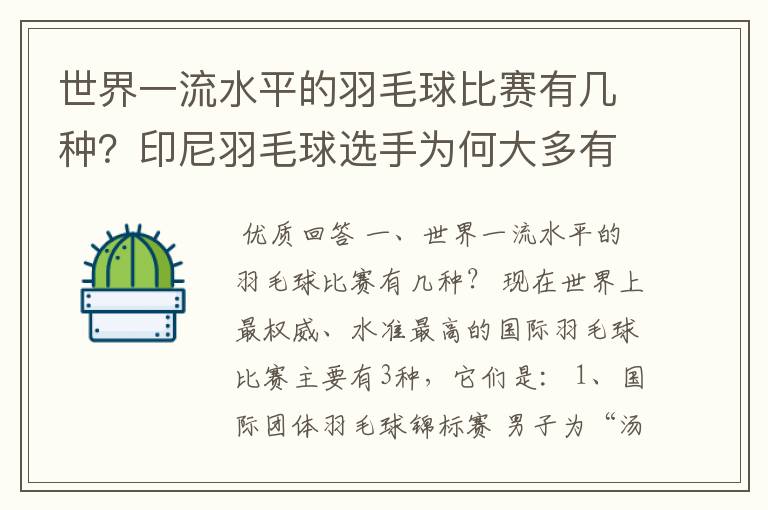 世界一流水平的羽毛球比赛有几种？印尼羽毛球选手为何大多有一个中国名字？