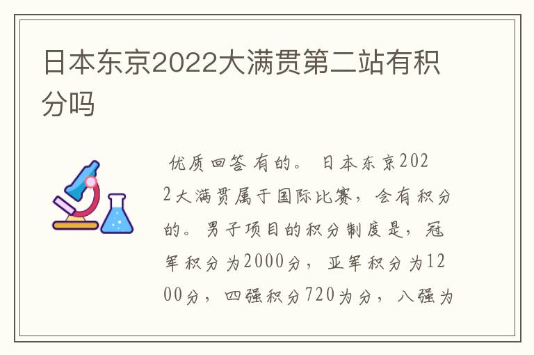 日本东京2022大满贯第二站有积分吗