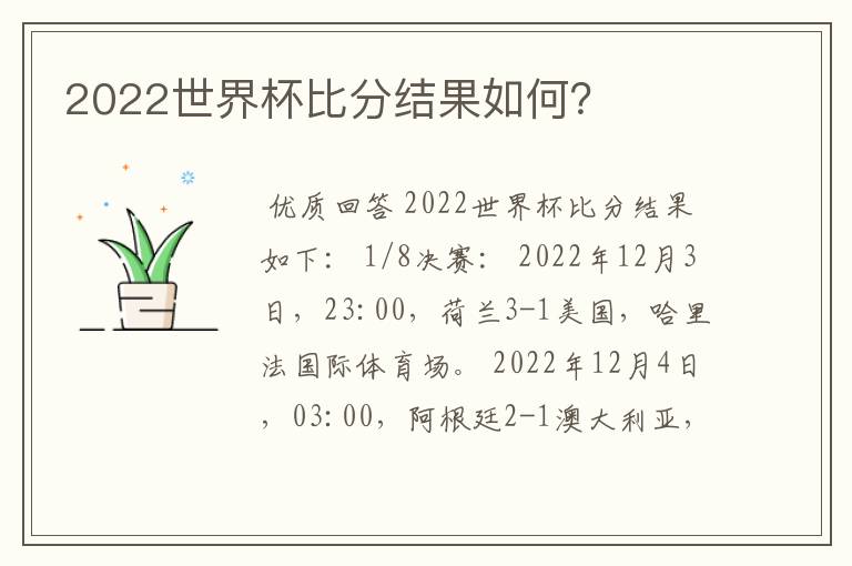 2022世界杯比分结果如何？