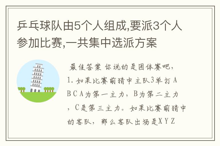 乒乓球队由5个人组成,要派3个人参加比赛,一共集中选派方案