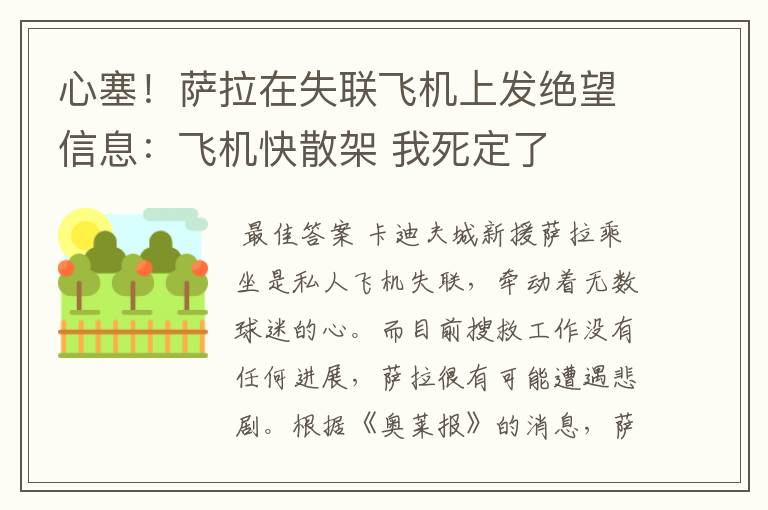 心塞！萨拉在失联飞机上发绝望信息：飞机快散架 我死定了