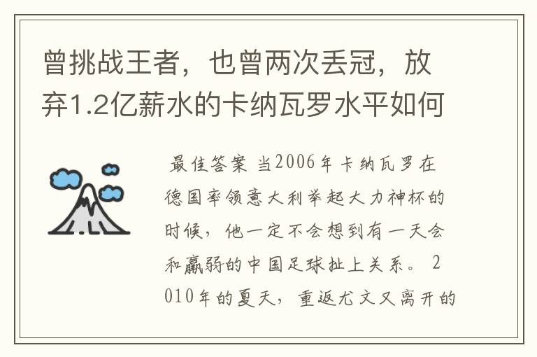 曾挑战王者，也曾两次丢冠，放弃1.2亿薪水的卡纳瓦罗水平如何