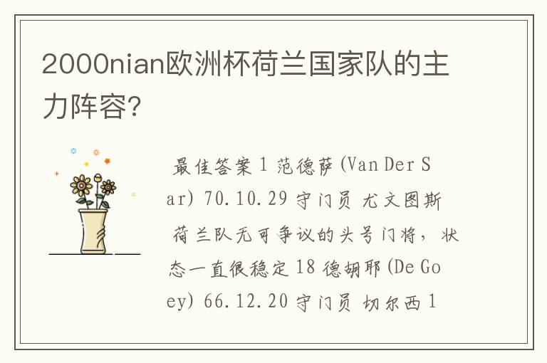 2000nian欧洲杯荷兰国家队的主力阵容?