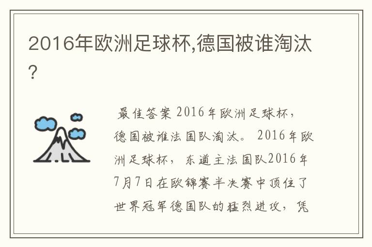 2016年欧洲足球杯,德国被谁淘汰？