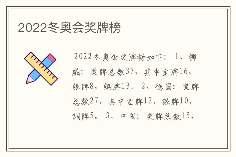 2022冬奥会奖牌榜