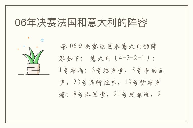 06年决赛法国和意大利的阵容