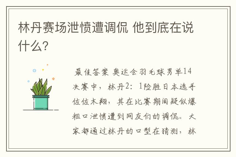 林丹赛场泄愤遭调侃 他到底在说什么？