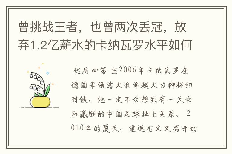 曾挑战王者，也曾两次丢冠，放弃1.2亿薪水的卡纳瓦罗水平如何