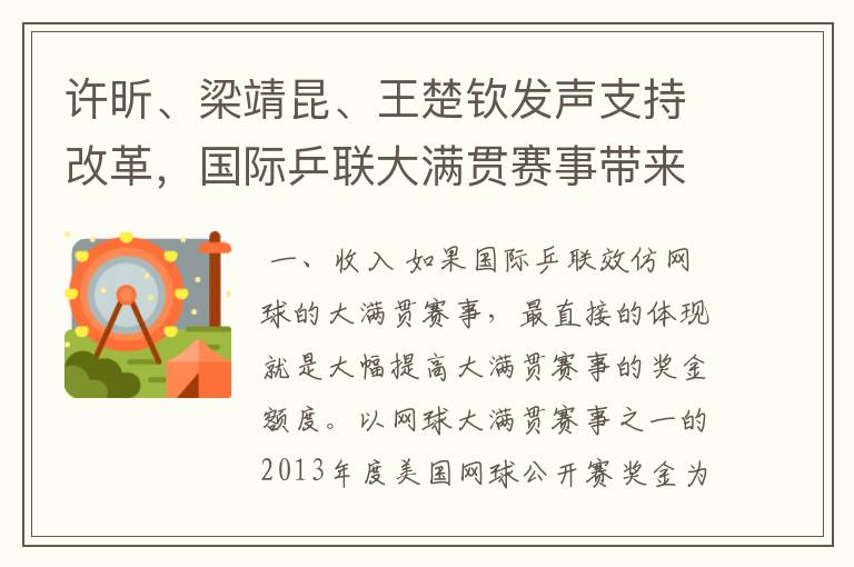 许昕、梁靖昆、王楚钦发声支持改革，国际乒联大满贯赛事带来啥好处？