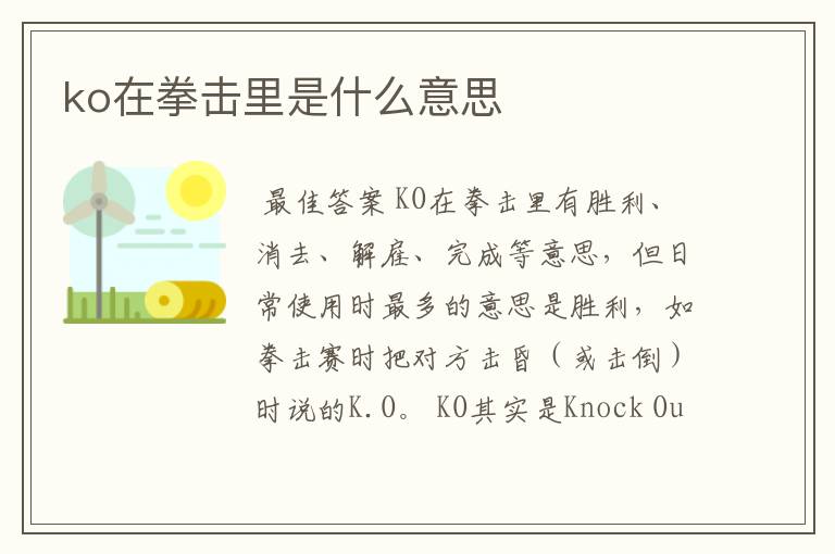 ko在拳击里是什么意思