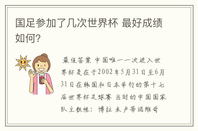 国足参加了几次世界杯 最好成绩如何？