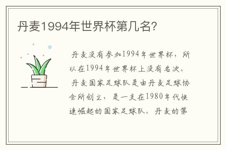 丹麦1994年世界杯第几名？