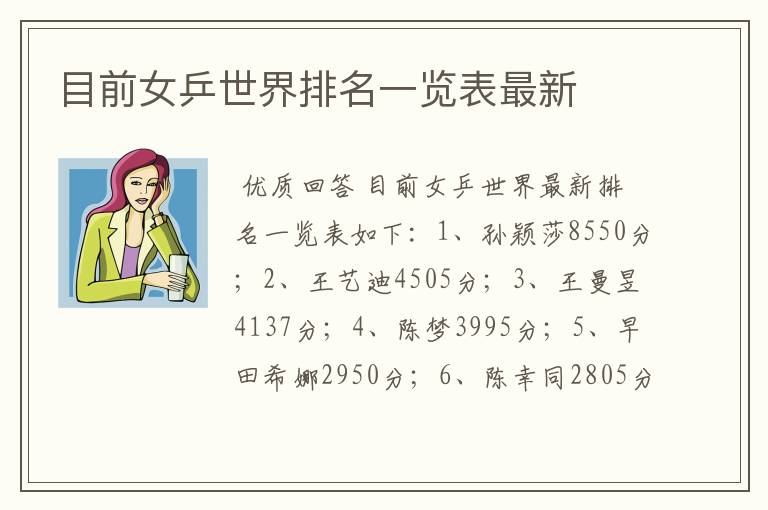 目前女乒世界排名一览表最新