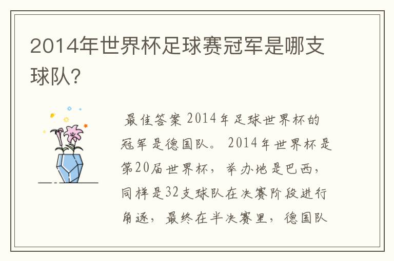 2014年世界杯足球赛冠军是哪支球队？