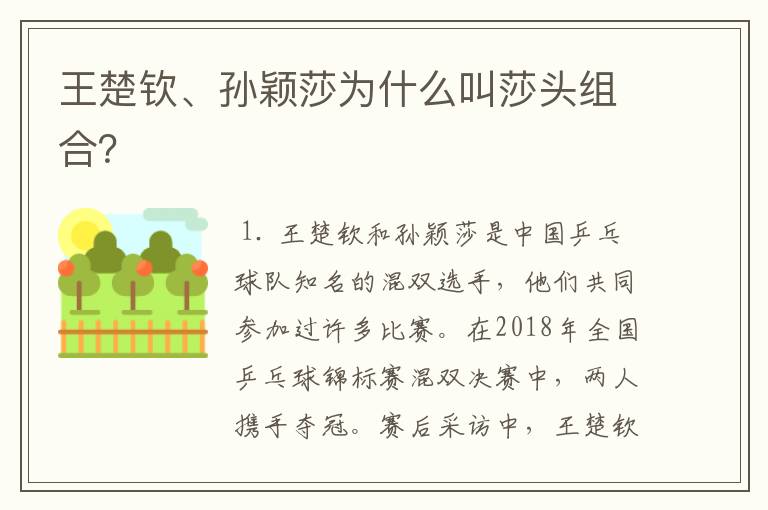 王楚钦、孙颖莎为什么叫莎头组合？