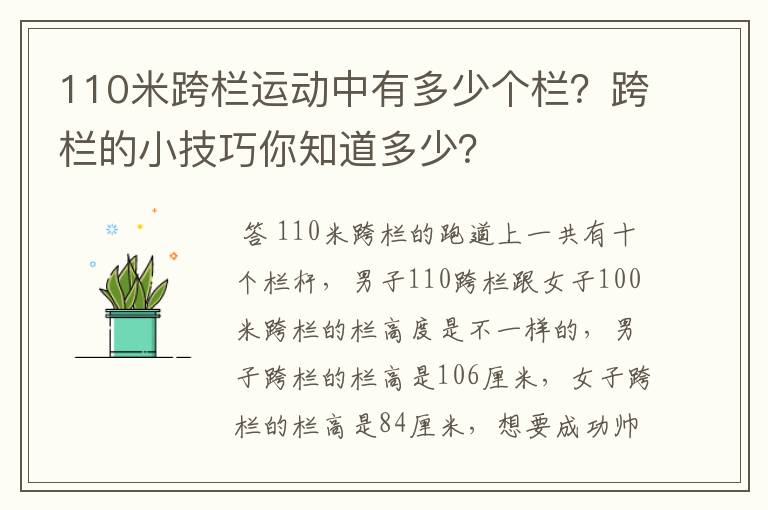 110米跨栏运动中有多少个栏？跨栏的小技巧你知道多少？