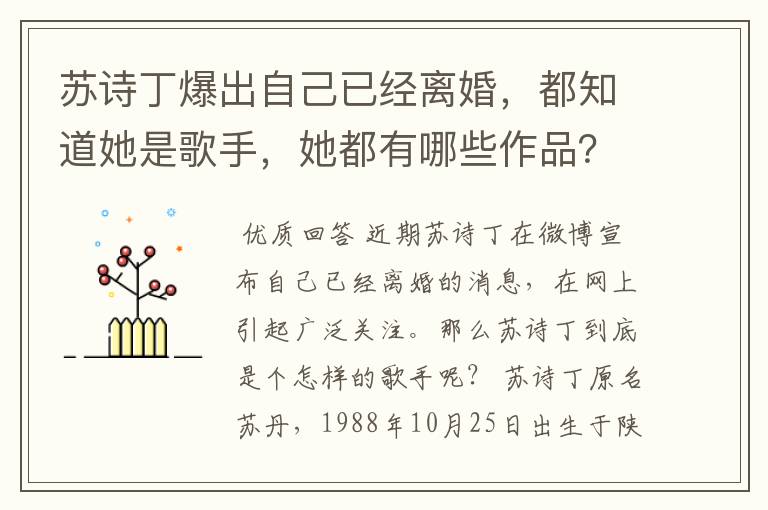 苏诗丁爆出自己已经离婚，都知道她是歌手，她都有哪些作品？