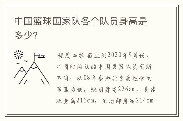 中国篮球国家队各个队员身高是多少？