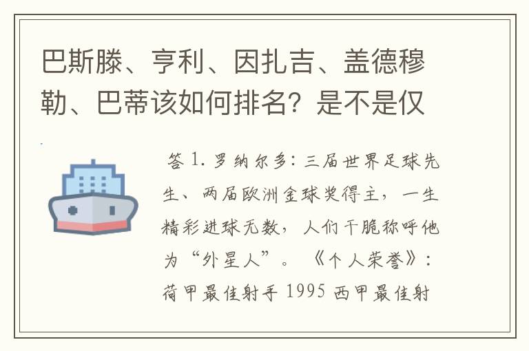 巴斯滕、亨利、因扎吉、盖德穆勒、巴蒂该如何排名？是不是仅次于罗纳尔多的超级射手