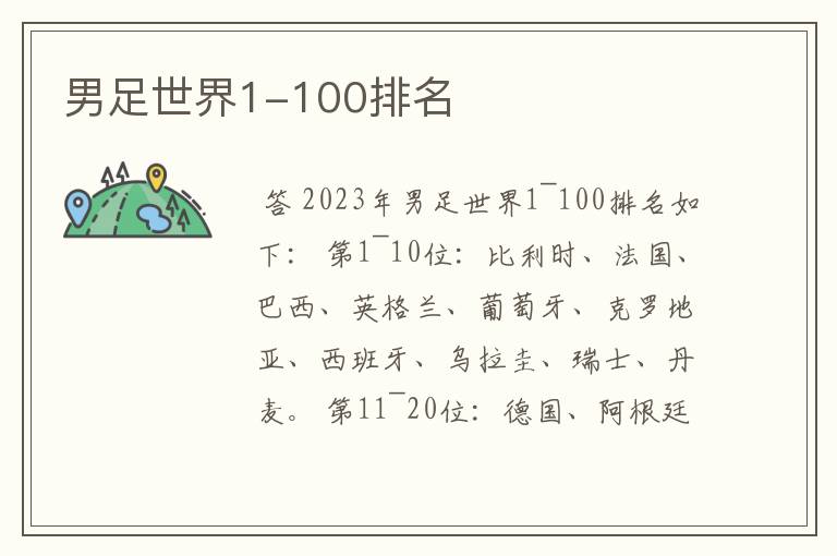 男足世界1-100排名